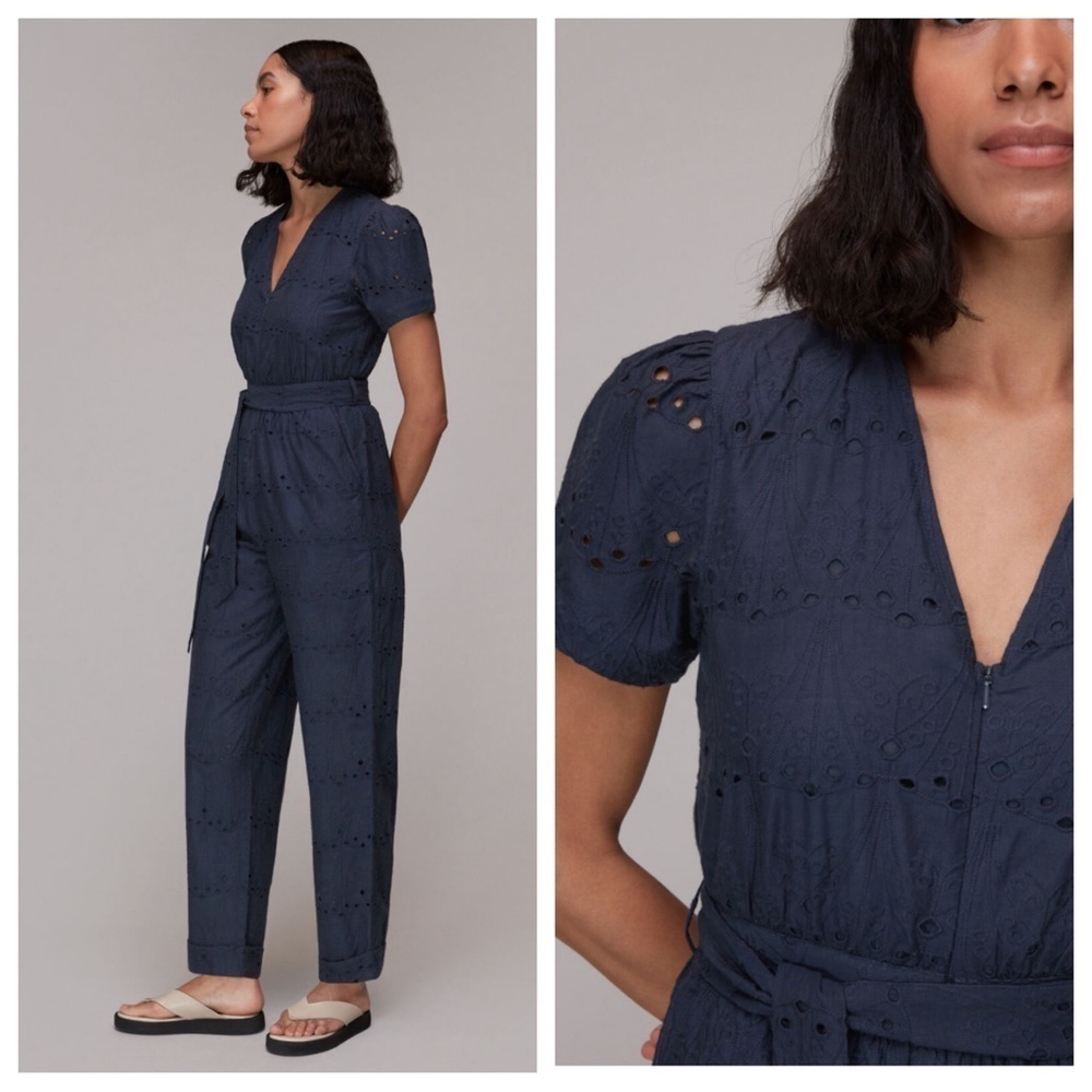 New! Whistles Zoe Eyelet Jumpsuit, navy blue 16218
